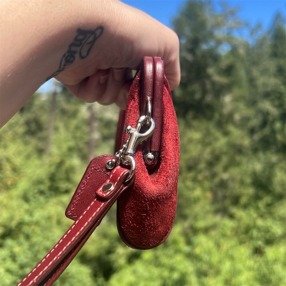 COACH VINTAGE Burgundy Suede KissLock Clutch Pouch Wallet Purse Silver Hardware - Picture 5 of 10